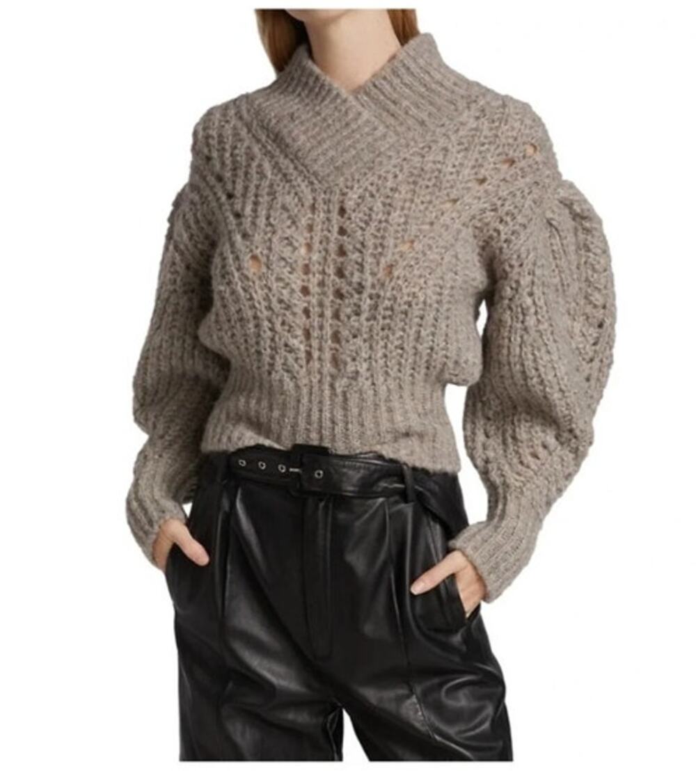 IRO Sz L Large Qualya Pullover Sweater Fuzzy Lightweight Alpaca Wool Taupe NWT